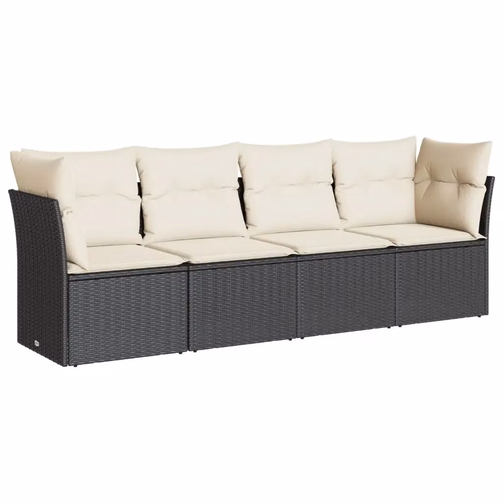 Set di divani da giardino vidaXL a forma di L con cuscini, struttura in metallo e rattan, colore nero e bianco – 2
