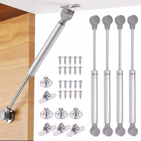Set di 4 ammortizzatori a gas da 200 N - 27 cm - Pistoni a gas per ante e porte di armadi - Cilindri a gas con supporti - Chiusura ammortizzata - Supporto idraulico