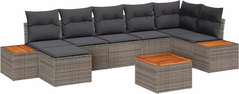 Set Divano da Giardino con cuscino 8 pcs Grigio Poly Rattan