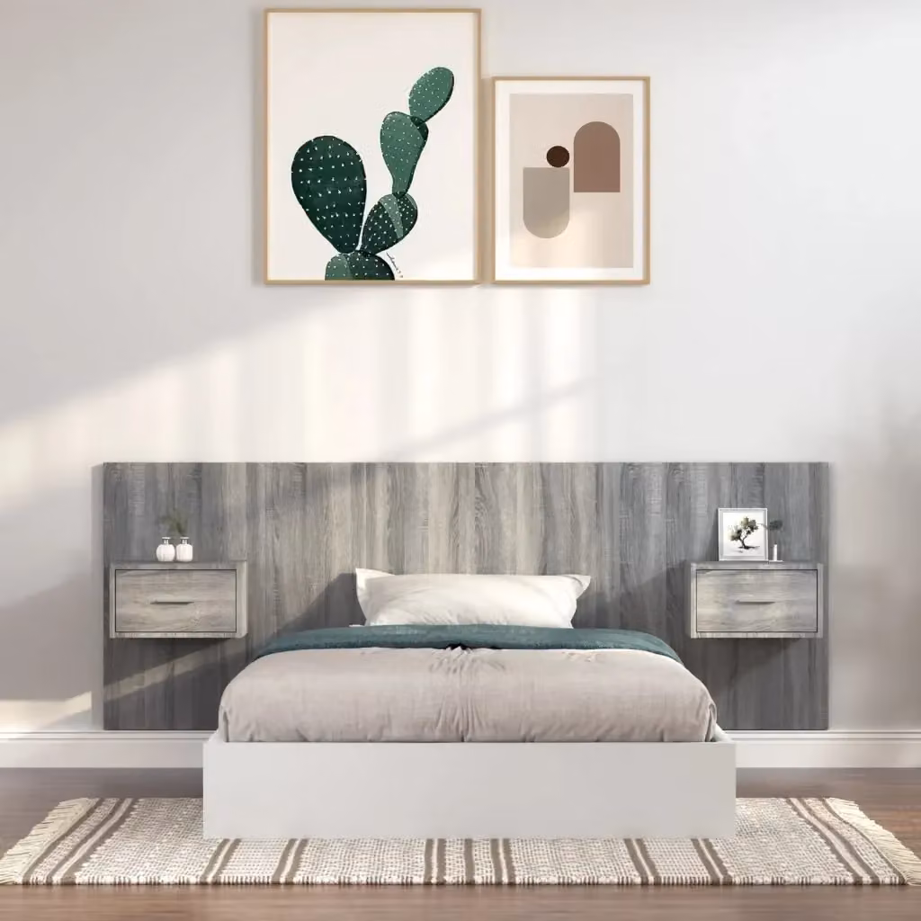 Testata Letto con Comodini Integrati in Legno Multistrato Grigio Sonoma L: 120 cm, H: 80 cm, P: 80 cm – 2