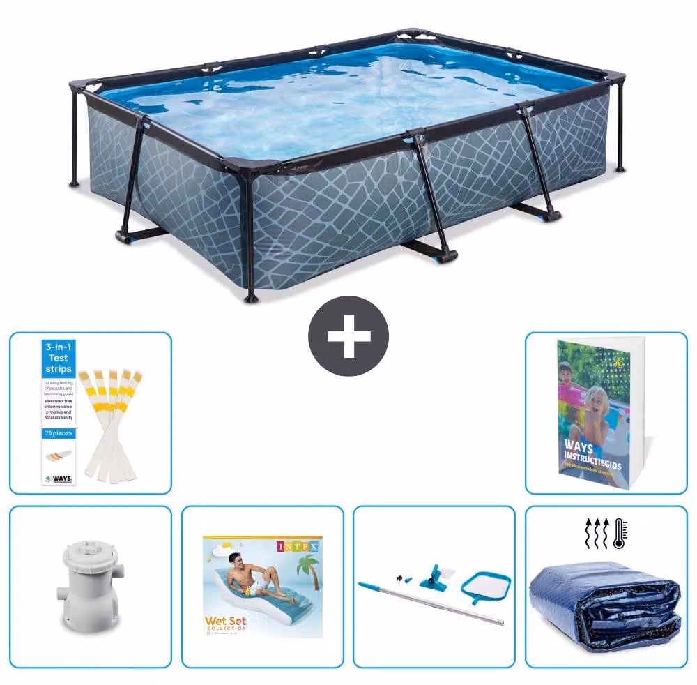 Piscina fuori terra rettangolare - aspetto pietra - 300x200x65 cm - composta da 5 elementi - modello S270