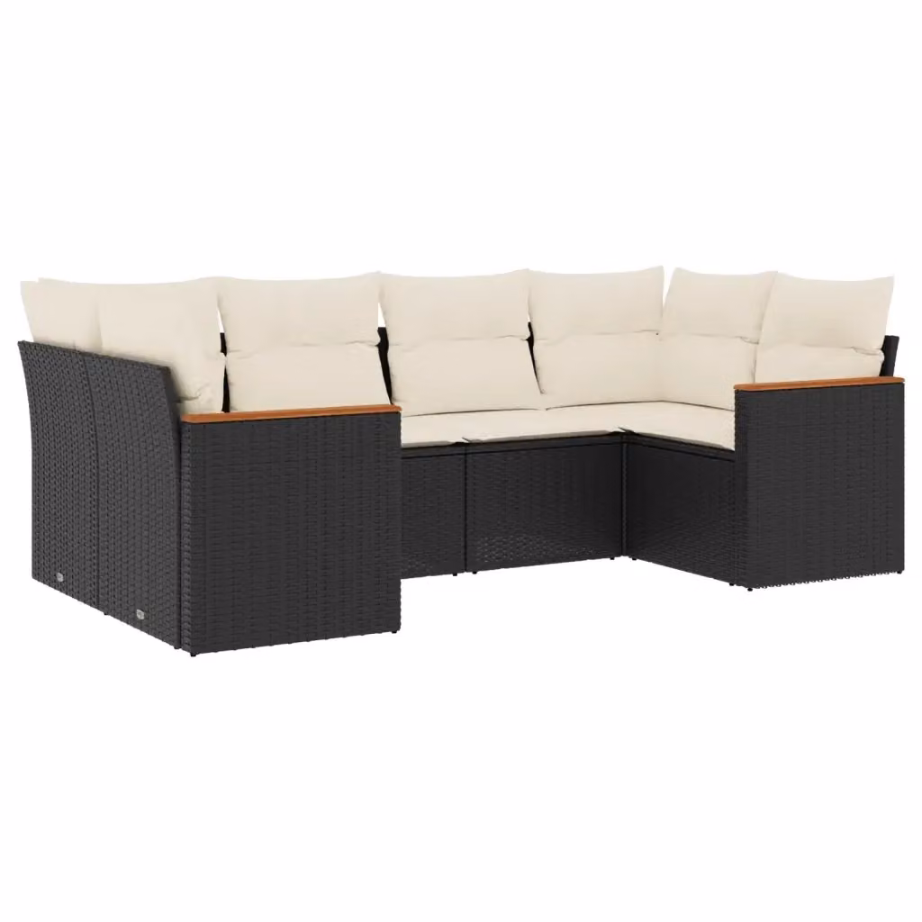Set Divano da Giardino a L vidaXL in Polyrattan Nero con 6 Cuscini Imbottiti e Coperture Rimovibili – 2