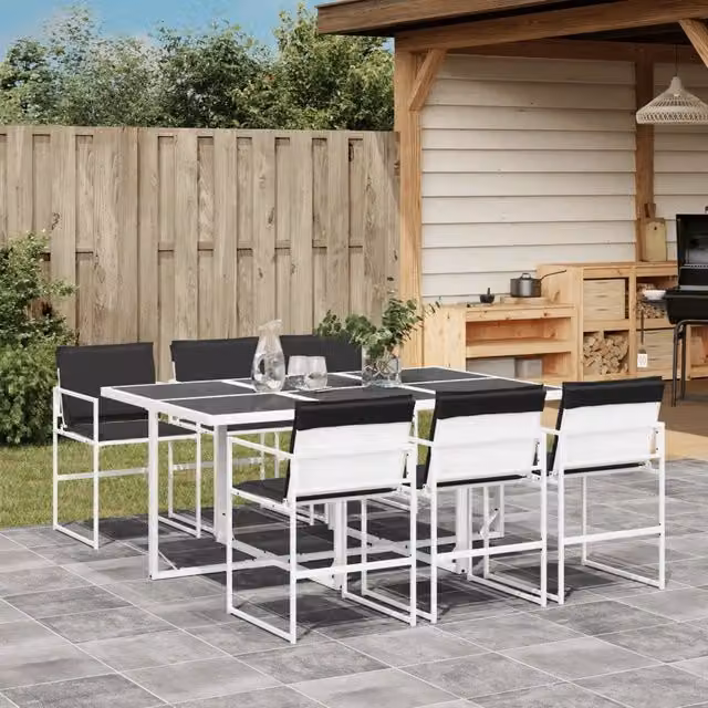 Set da Pranzo da Giardino 7 pz con Cuscini Bianco in Textilene 3295104