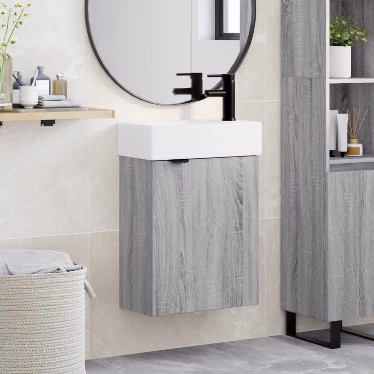 Mobile bagno con rubinetto vidaXL in stile moderno, colore grigio, L 45,5 cm x P 22,5 cm x H 84 cm