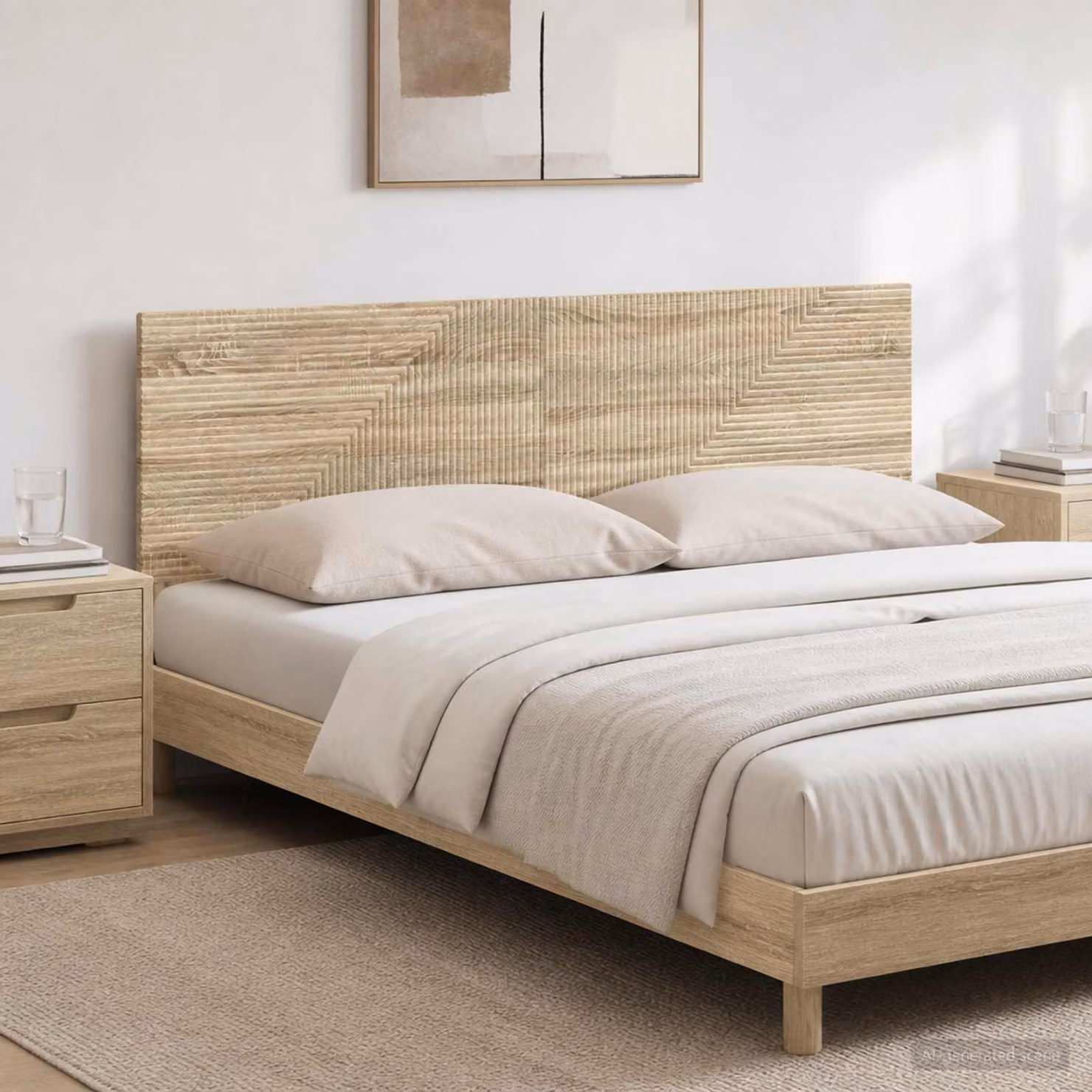 Testiera da muro vidaXL HAARLEM in legno ingegnerizzato Rovere Sonoma, marrone e beige, con ripiano integrato e scomparti laterali, L: 180 cm, H: 50 cm, P: 15,76 cm