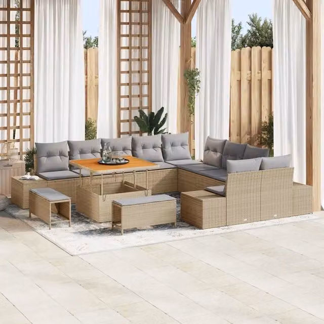 Set Divano da Giardino vidaXL a forma a U con 13 pezzi, Beige
