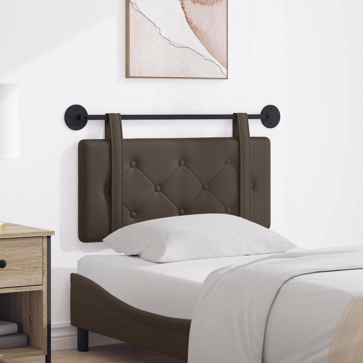 Testiera per letto sospesa vidaXL in similpelle grigia con pannello imbottito in MDF e legno ingegnerizzato L: 90 cm, H: 55 cm, P: 5 cm