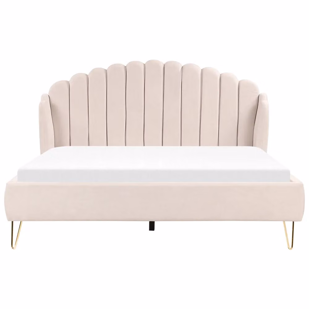 Letto Beliani con rete in tessuto poliestere e gambe in metallo, testata capitonné beige, L/P: 180 x 200 cm – 2