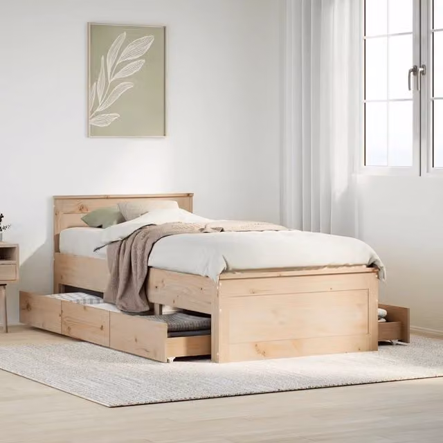 vidaXL Giroletto in legno di pino massello con testiera marrone, L/P/H: 90 x 190 x 94,5 cm