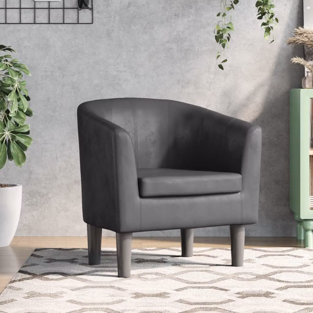 Poltrona Cabriolet moderna vidaXL in similpelle grigia con braccioli e struttura in legno e MDF