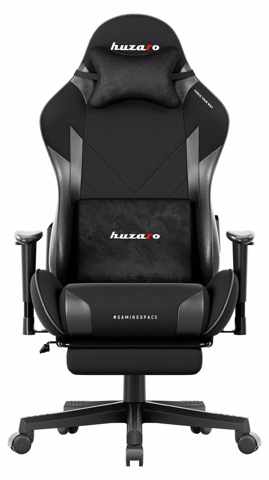 Huzaro Force 5.7 Black - Sedia da gioco, braccioli 2D, inclinazione 155°, poggiapiedi, cuscino cervicale e lombare, certificata SGS, 136 kg