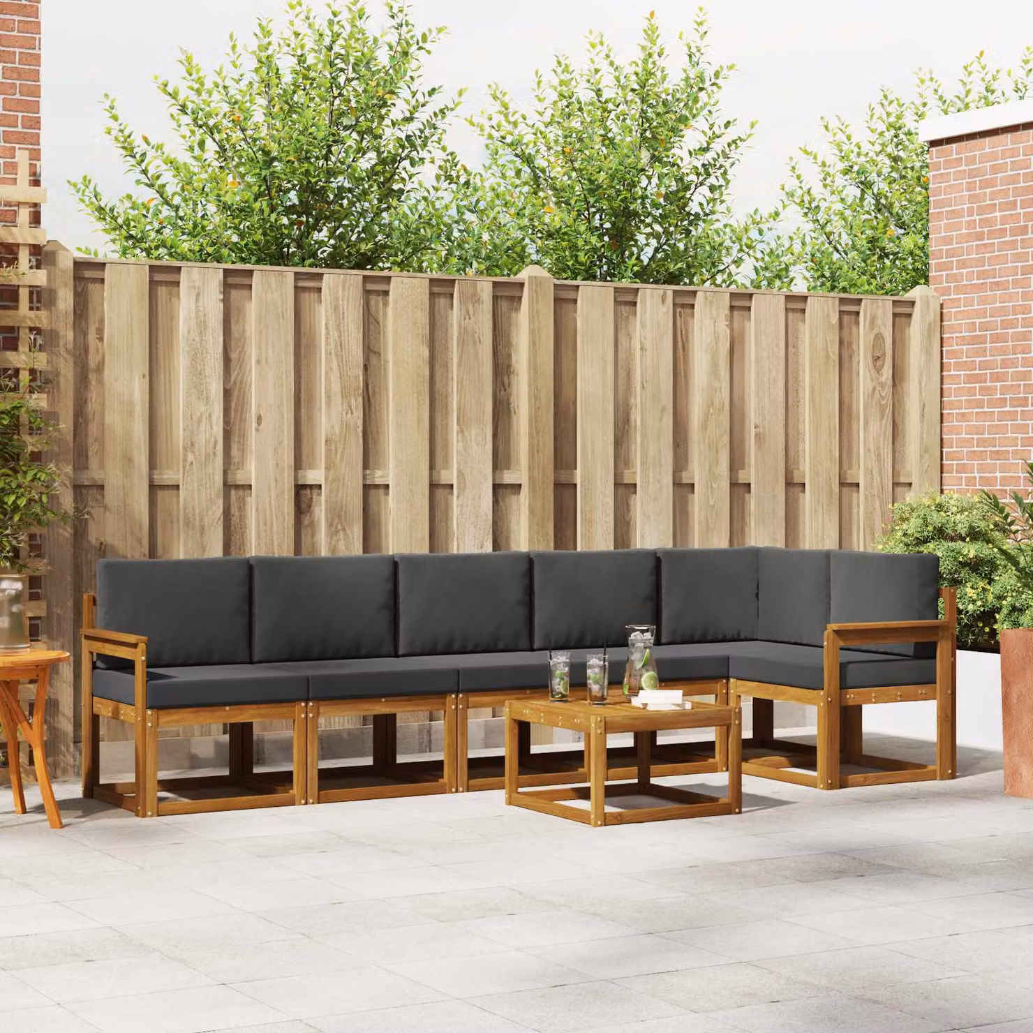 vidaXL Set di divani da esterno 7 pz in legno di acacia con tavolo da caffè e cuscini, Colore Naturale e Antracite