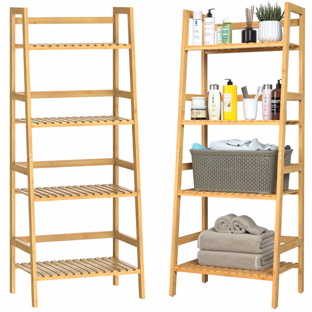 Libreria Casaria® in bambù marrone con 4 ripiani regolabili L 123 cm x P 48 cm x H 32 cm – 2
