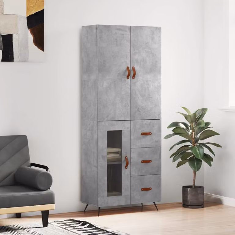 vidaXL Credenza Moderna Grigio con Ante e Ripiani Interni in Legno e Metallo L: 69,5 cm, P: 34 cm, H: 180 cm