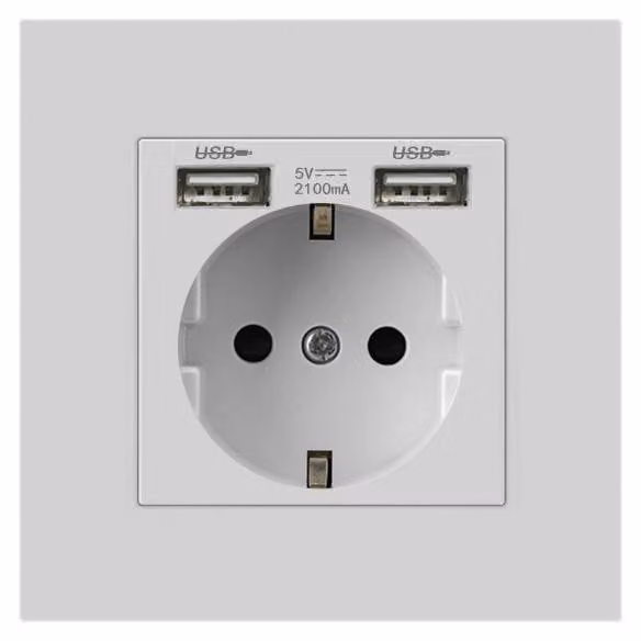 La presa Techstar® PCU1, Semplice, 2 x USB, 2.1 A, Colore Bianco, Policarbonato, 16A