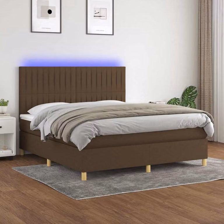Letto Ibrido con Materasso e Illuminazione LED vidaXL, Marrone Scuro e Bianco, L/P: 160 x 200 cm