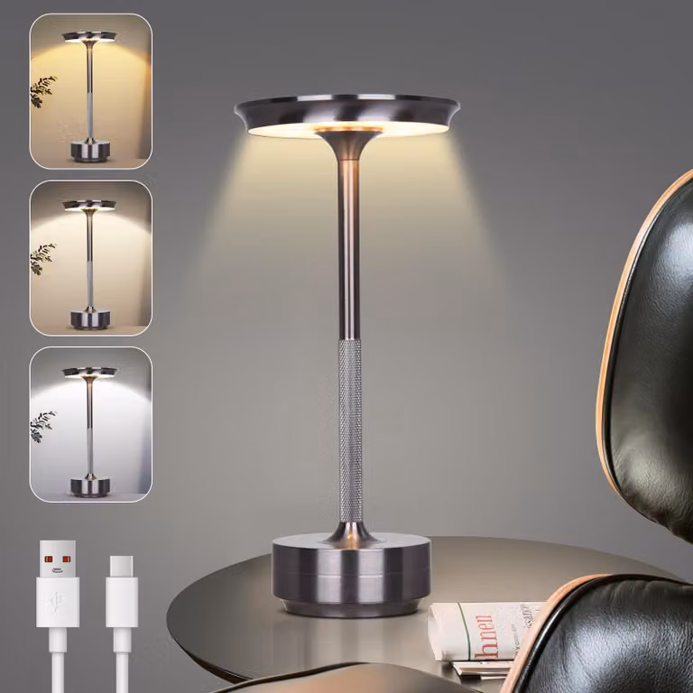 Lampada da tavolo a LED senza fili, batteria ricaricabile, 3 temperature di colore, dimmerabile, lampada da tavolo ricaricabile, lampada da comodino impermeabile per interni ed esterni, grigia