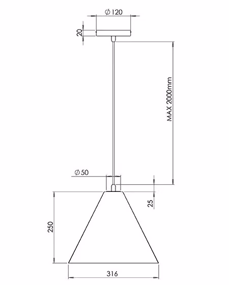 Lampada a Sospensione Cone Fabas in Metallo e Plastica, Colore Bianco, Diametro: 31.5 cm, Attacco E27, IP20 – 2