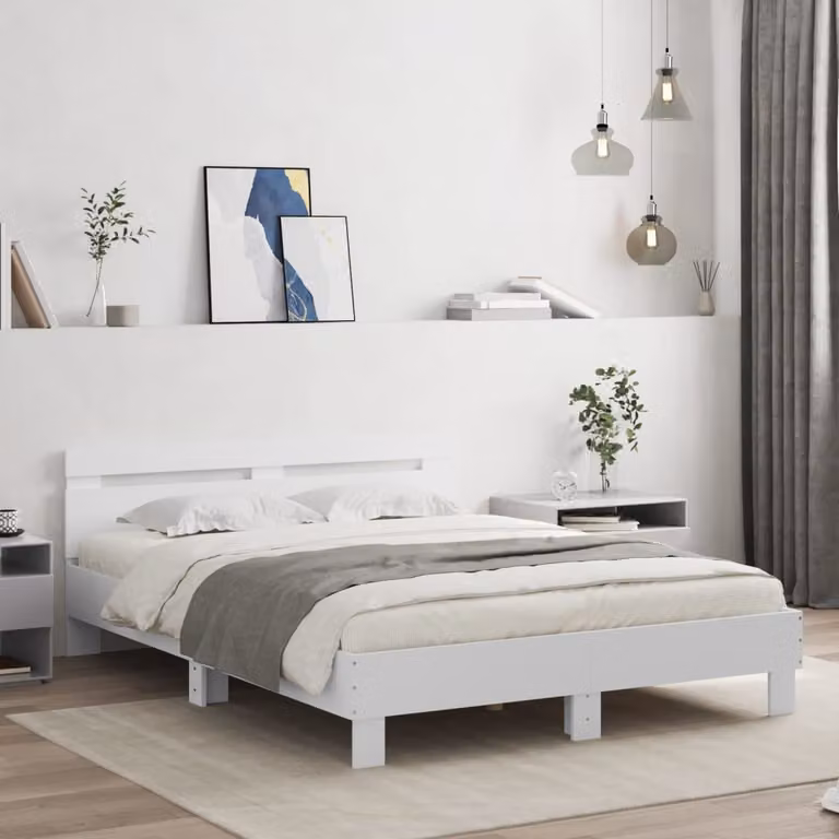 vidaXL Giroletto con Testiera in Legno Multistrato Bianco L/P/H: 140 x 200 x 70 cm