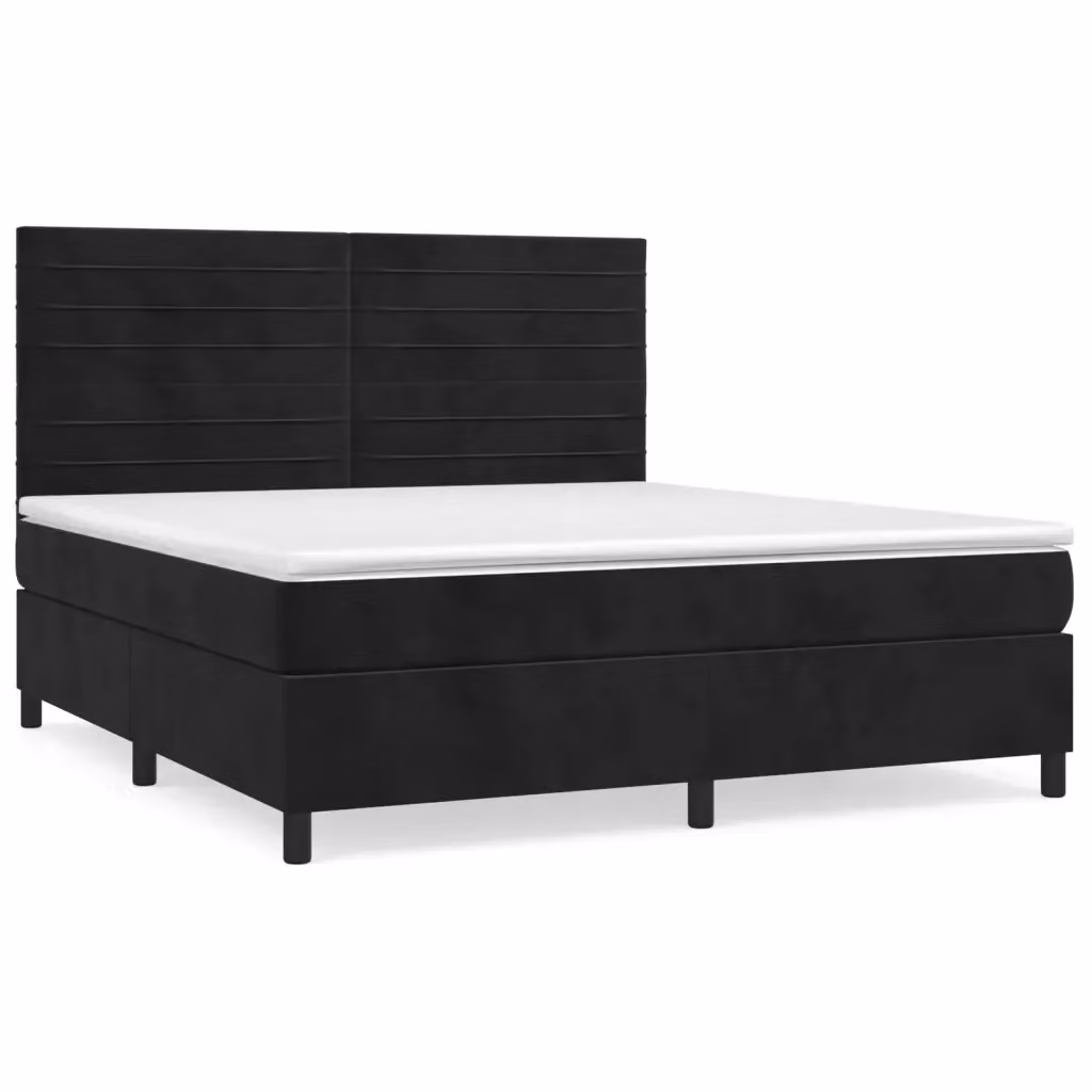 Letto Ibrido vidaXL con Giroletto a Molle e Materasso in Velluto Nero, L: 180 cm, P: 200 cm, H: 203 cm – 2