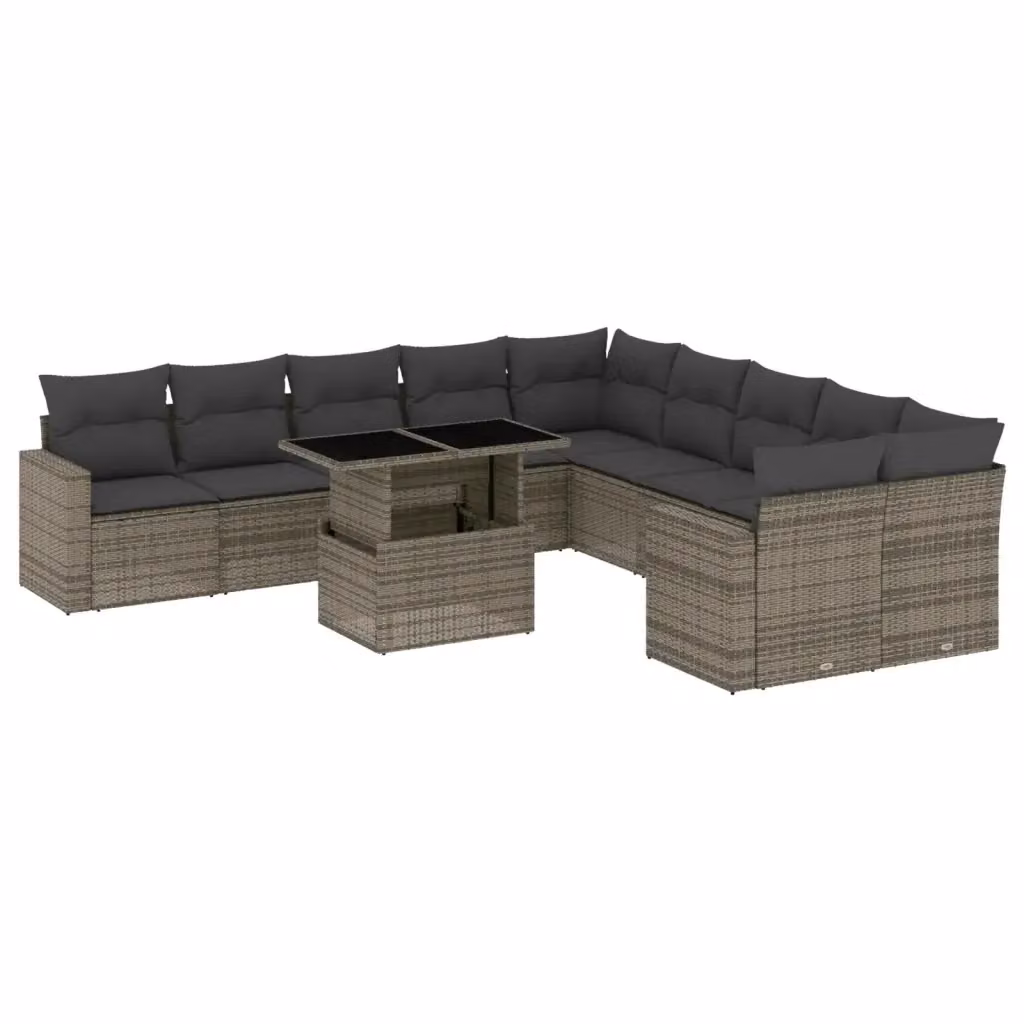 vidaXL Set Divani da Giardino 11 pz in Polyrattan Grigio con Cuscini e Tavolino – 2
