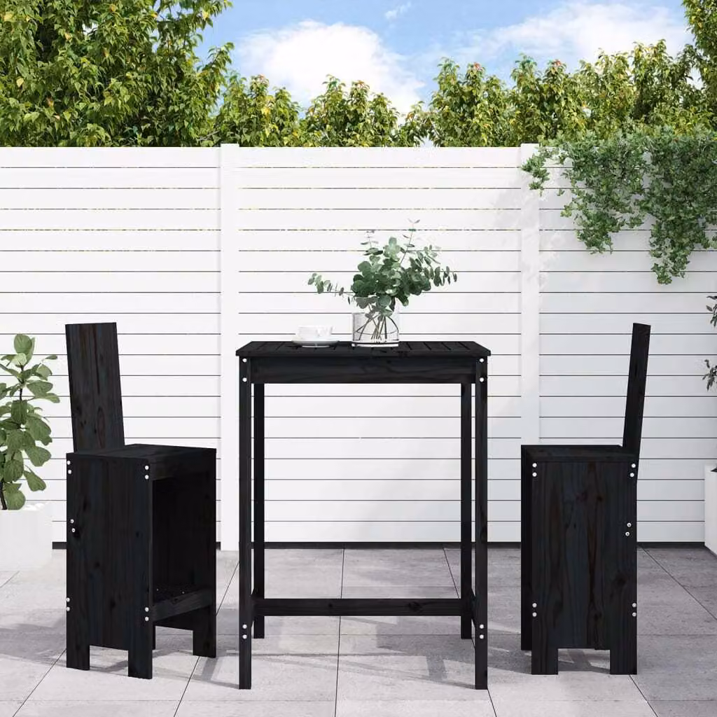 Maison Exclusive - Set Bar da Giardino 3 pz Nero in Legno Massello di Pino