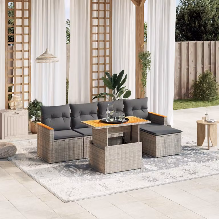 vidaXL Set Divano da Giardino a L con Cuscini Grigio in Polyrattan e Legno di Acacia