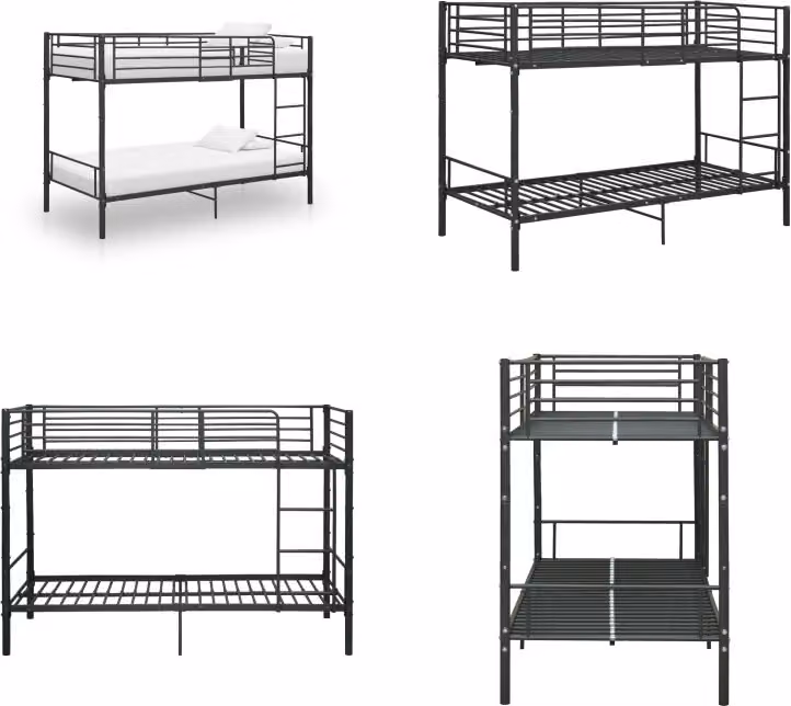 vidaXL Letto a castello nero in metallo 90×200 cm - Letto a castello - Letti a castello - Letto a soppalco - Letti a soppalco