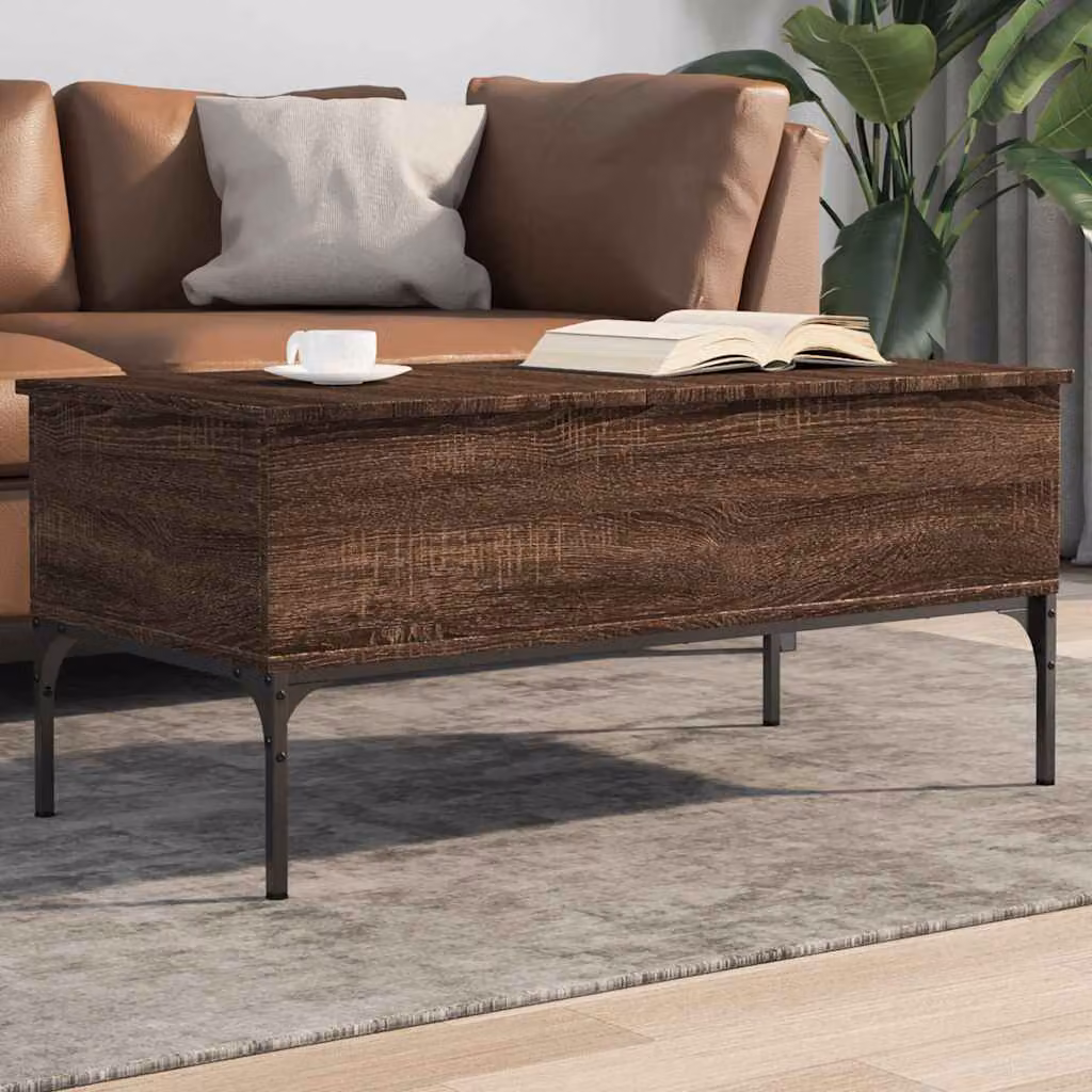 Tavolino da soggiorno rettangolare vidaXL in stile industriale con piano in legno rovere marrone e struttura in metallo L: 100 cm, P: 50 cm, H: 45 cm