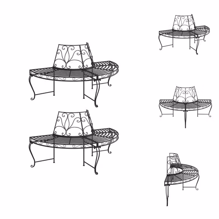 vidaXL Panche semicircolari per alberi 2 pezzi Ø160 cm acciaio nero - Panche da giardino
