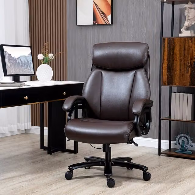 Sedia da ufficio ergonomica marrone con poggiatesta braccioli altezza regolabile ruote a 360° portata 180 kg