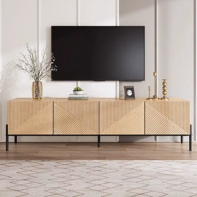 Mobile TV Mivray beige in MDF con 4 ante a pressione, 4 passacavi e gambe in metallo, L: 163.5 cm, P: 40 cm, H: 45 cm