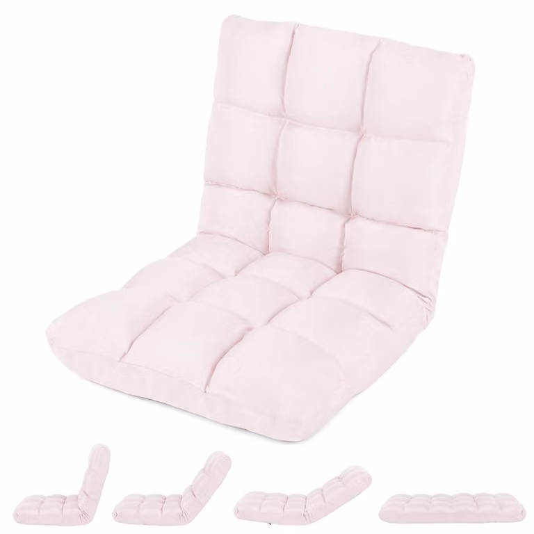 Poltrona reclinabile COSTWAY, poltrona da pavimento imbottita, cuscino da pavimento con schienale, sedia da meditazione, sedia da finestra, color rosa chiaro
