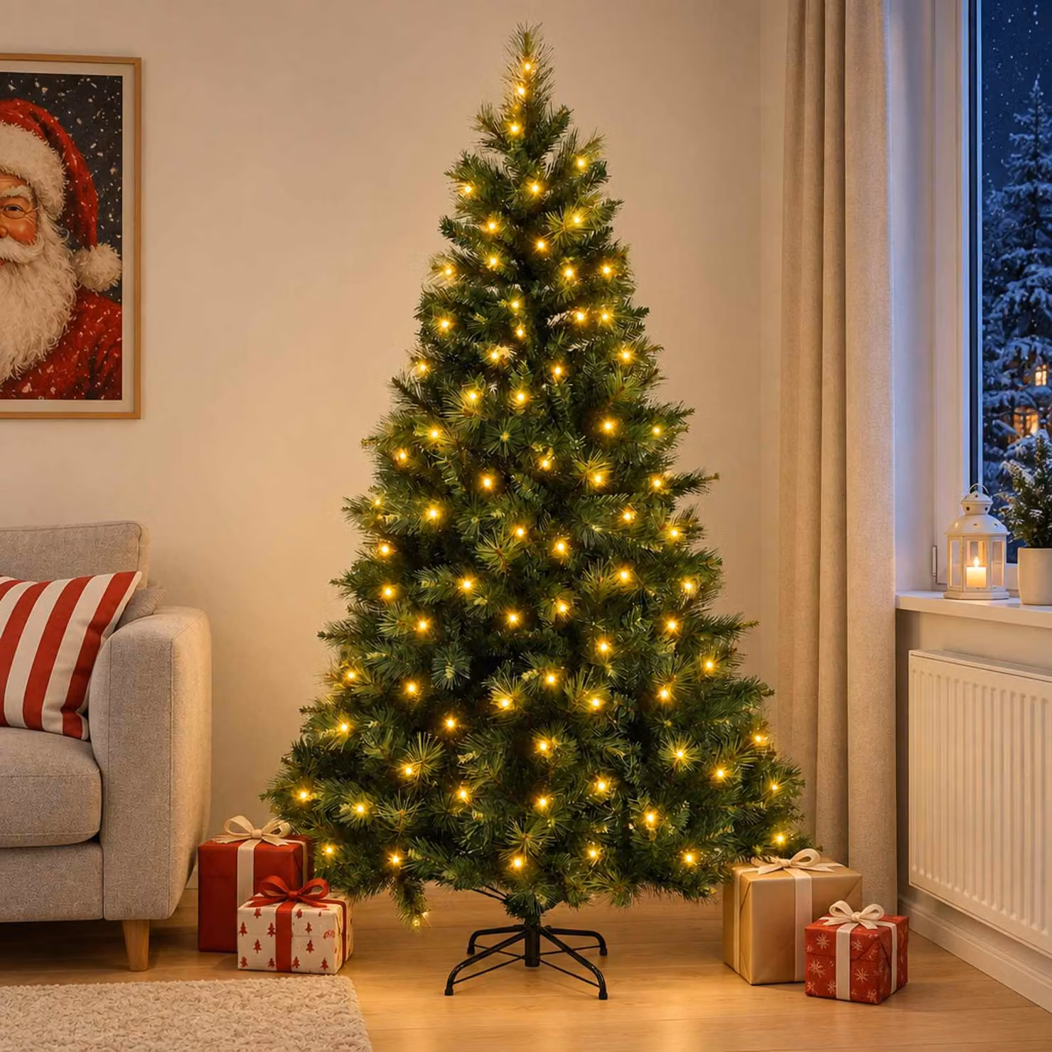 vidaXL Albero di Natale Artificiale con Rami Pieghevoli 150 cm 150 LED
