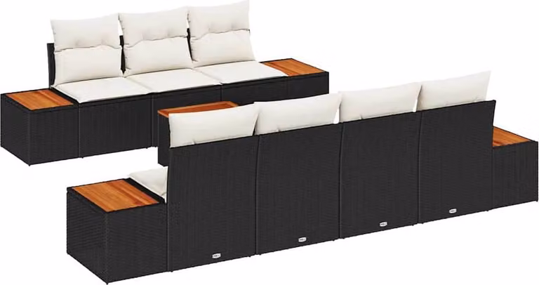 Set Divano da Giardino con cuscino 8 pcs Nero Poly Rattan