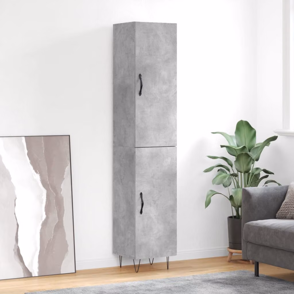 Credenza moderna vidaXL in legno e metallo grigio, L 34,5 cm x P 34 cm x H 180 cm