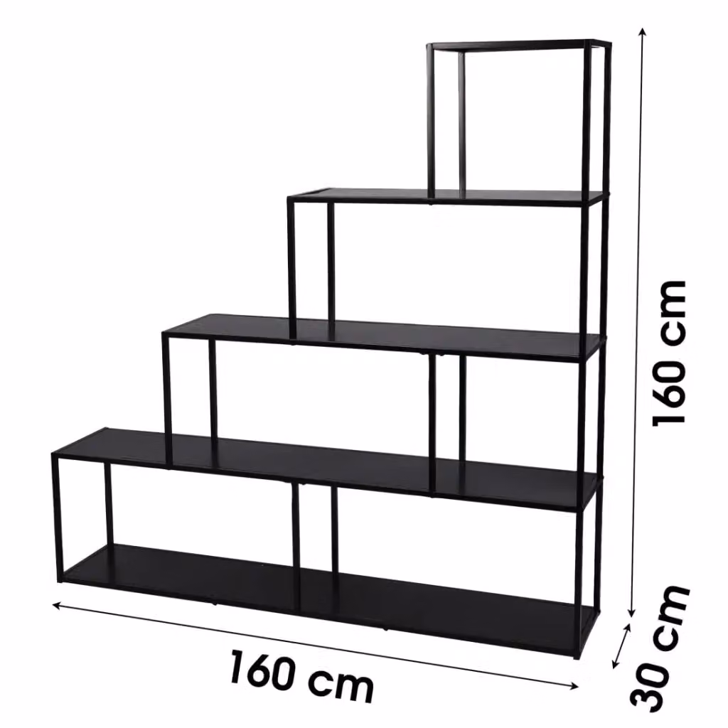 Biblioteca a scaletta a 4 livelli collezione SOHO Meublorama, colore nero, L: 160 cm, P: 30 cm, H: 160 cm – 2