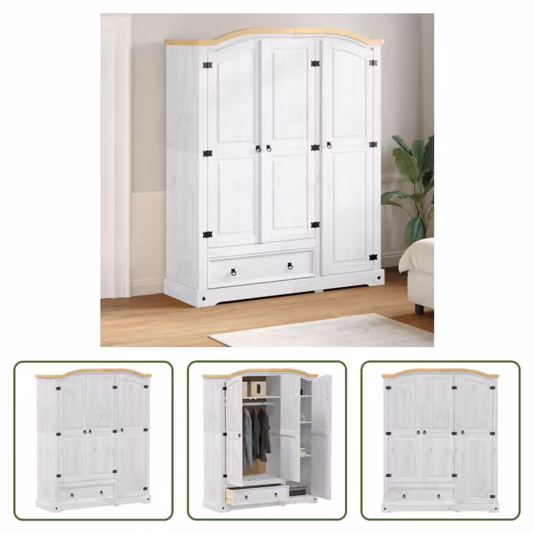 The Living Store Armadio  White 151,5x52x186 cm in legno di pino massiccio