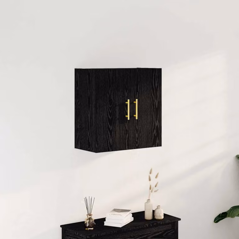 Mobile a muro vidaXL in legno e metallo con ante a battente, colore Rovere e Nero, L: 60 cm, P: 31 cm, H: 70 cm