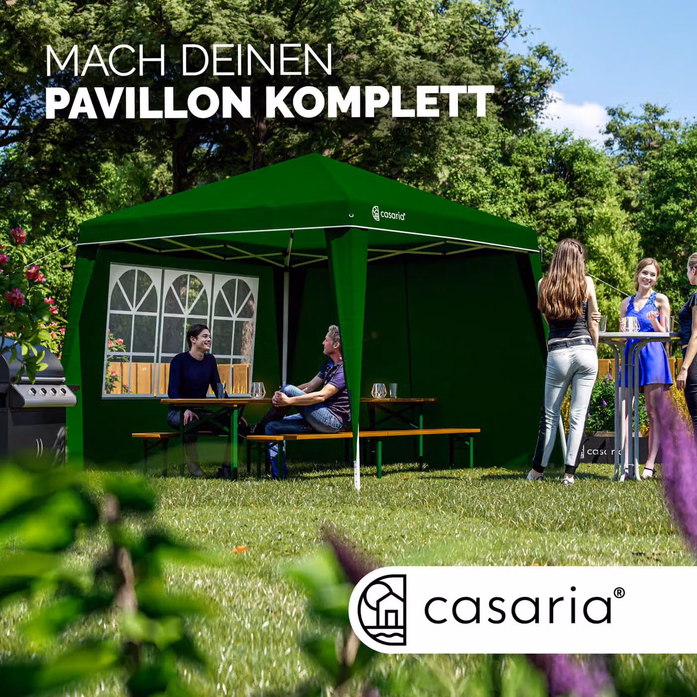Set di 2 Gazebo da giardino Capri Casaria® verde in poliestere con protezione UPF 50+, L/P: 300 x 300 cm, H: 250 cm – 2