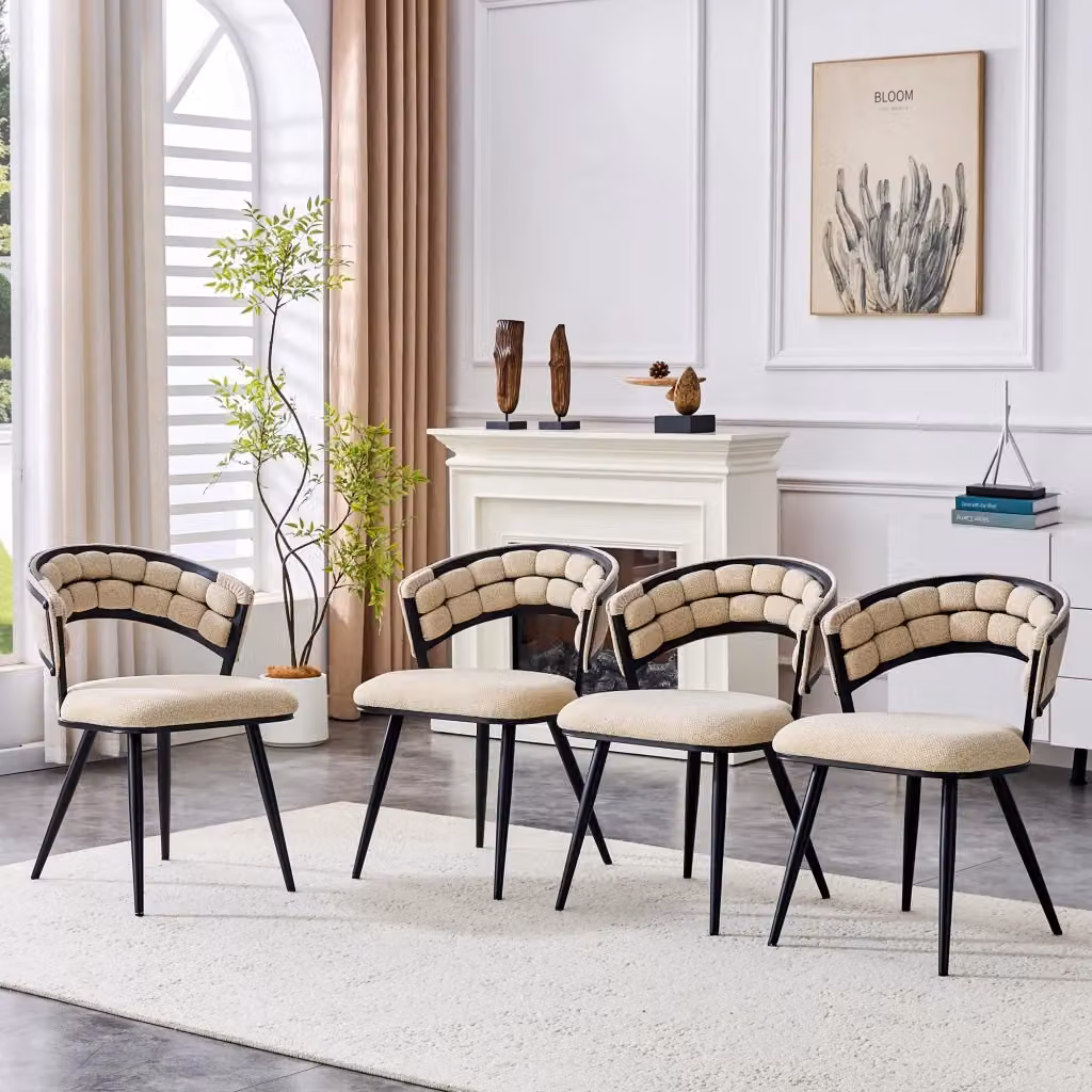 Set di 2 sedie da sala da pranzo OKWISH in velluto beige con schienale trapuntato e gambe in metallo nero – 2
