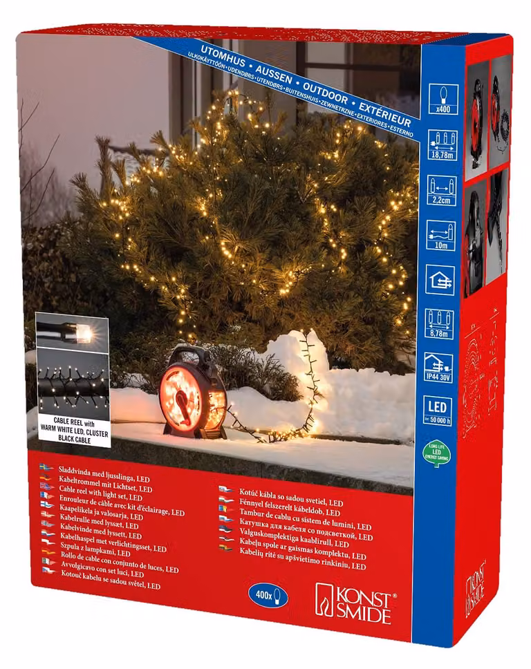 Catena luminosa, 400 LED bianco caldo, cavo da 10 metri, trasformatore da 30V, 6W, colore nero