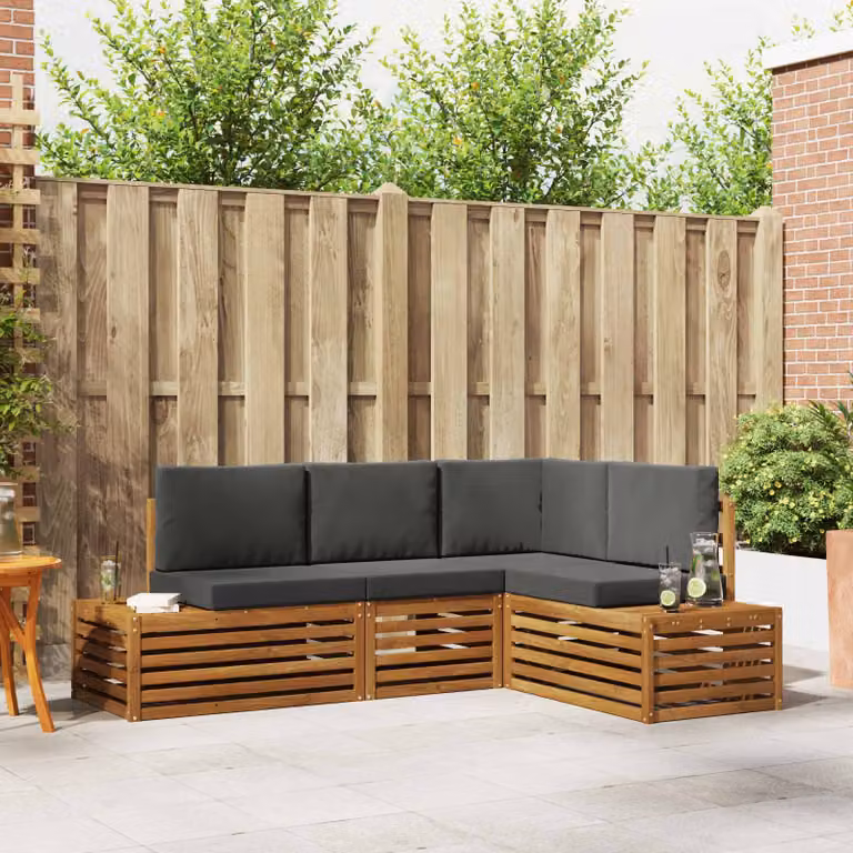 Set di divani da esterno vidaXL a forma di L composto da 4 pezzi in legno di acacia con cuscini beige e antracite