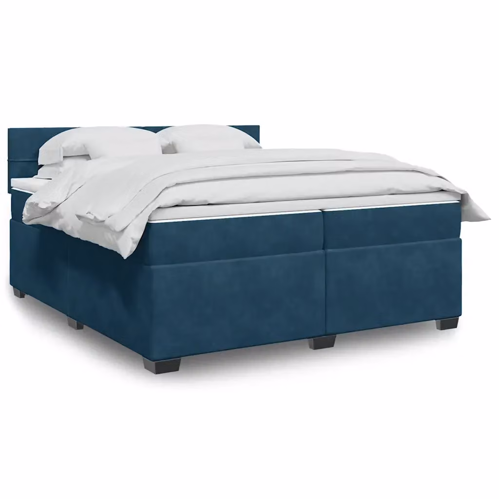 Letto Ibrido VIDAXL con Giroletto a Molle e Materasso in Velluto Blu e Bianco, L/P: 200 x 200 cm – 2