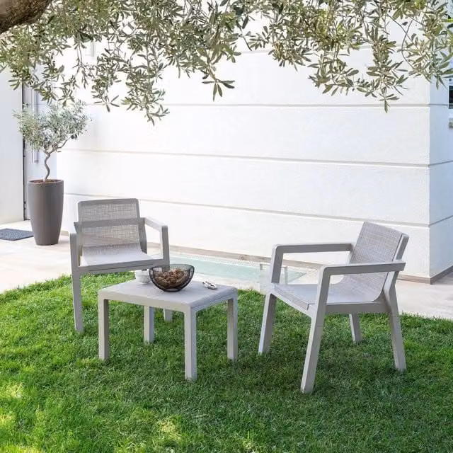 Set salotto da giardino Toomax Riviera con divano 2 posti e tavolino da caffè, colore grigio, in tessuto textilene resistente alle intemperie