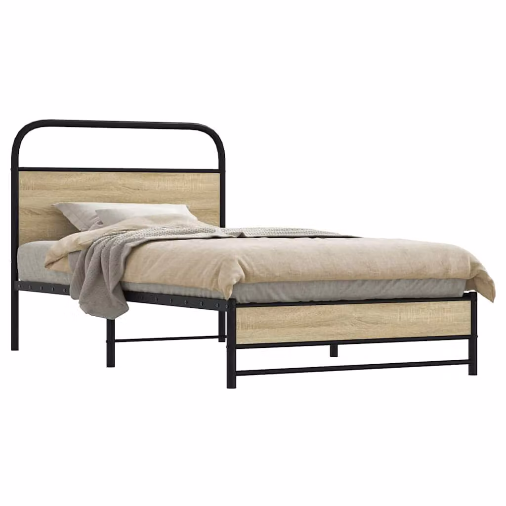 vidaXL Giroletto senza Materasso in Rovere Sonoma e Truciolato, L: 107 cm, P: 203 cm