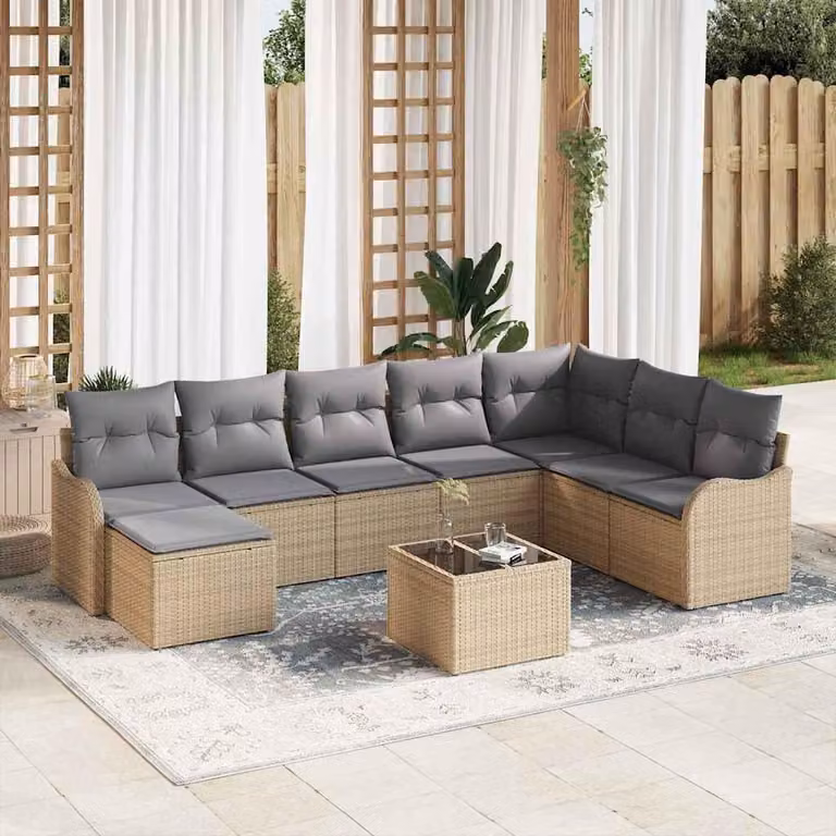 Maison Exclusive - Set Divano da Giardino 9 pcs beige e grigio chiaro Poly Rattan