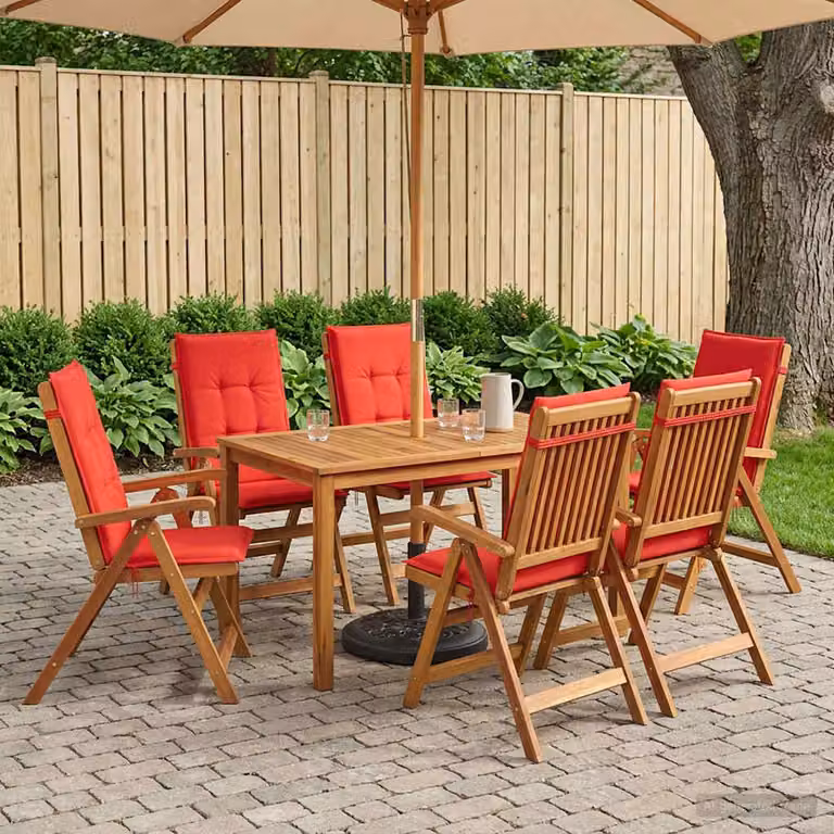 Set da pranzo da giardino vidaXL in legno di acacia rosso e marrone, composto da 7 pezzi per 6 persone