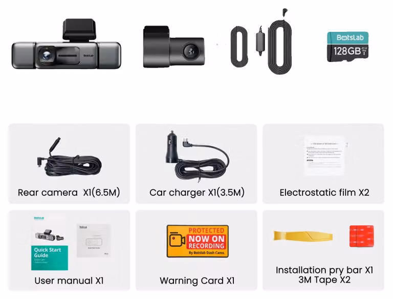 Dashcam a 4 canali, visione notturna, localizzazione GPS, con kit di collegamento diretto, 128 GB
