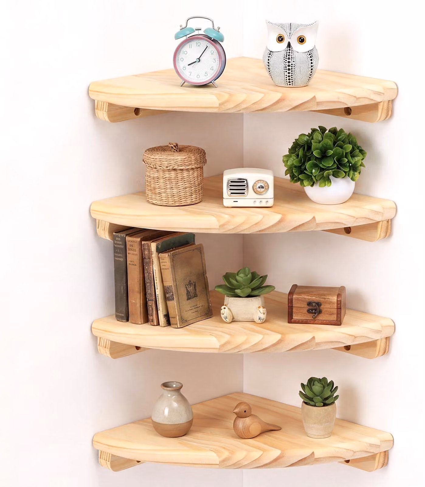 18 cm, set di 4 mensole angolari in legno massello, scaffale da parete salvaspazio per soggiorno, camera da letto, cucina